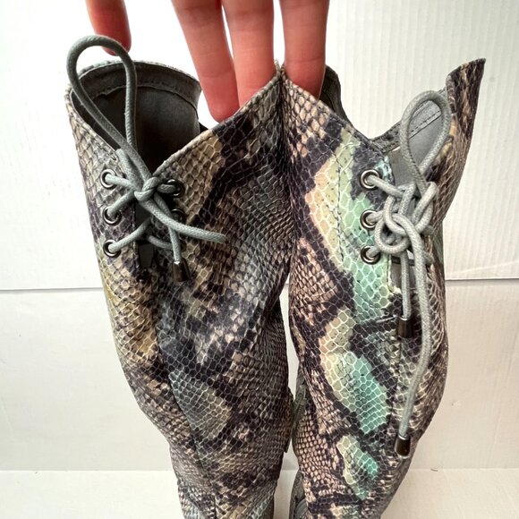 Jeffrey Campbell Rockferry Boots Size 7 Blue Snakeskin Brown Platform Knee High - Picture 6 of 17